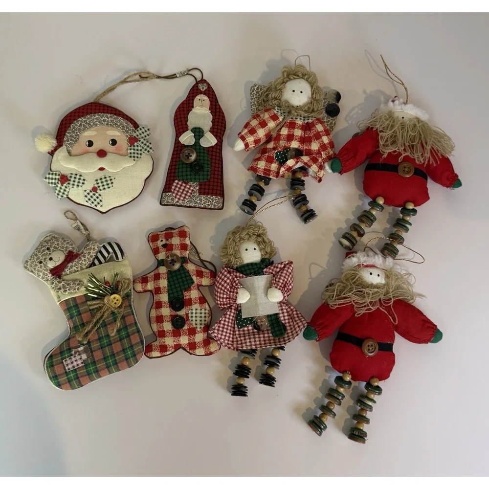 Vintage Style Rustic Christmas Ornament Lot Santa Angel Stocking Decor